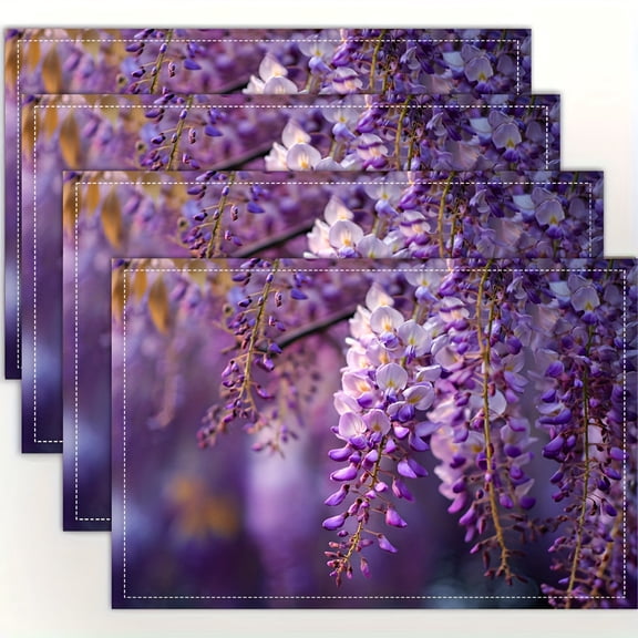 of 4, Elegant Plum Wisteria Design Placemats,Stylish Printed Table Mats Suitable for Dining Tables,Kitchens,Parties,Indoor Use,Holidays,Dinner Gatherings,And Home Decoration (Table Mats) 12X18 Inch