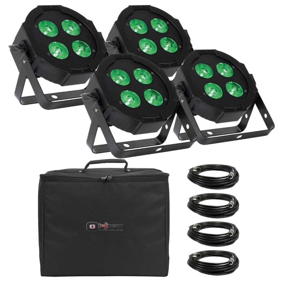 (4) Eliminator Lighting Mega Hex L Pars with Remote Controls and Carry Bag Package