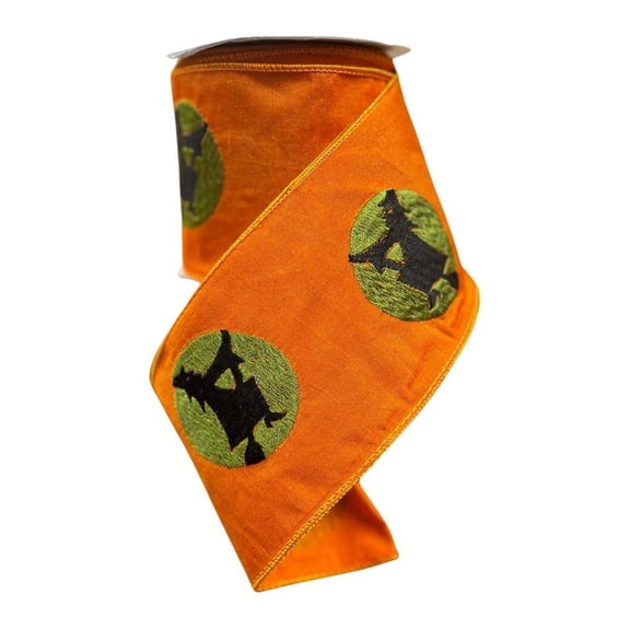 4" Embroidered Witch Ribbon: Orange (10 Yards)