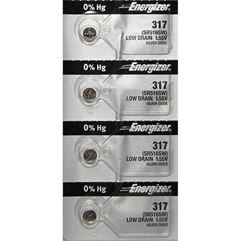 Energizer 317 Silver Oxide Watch Batteries, 4 Pack, SR516SW