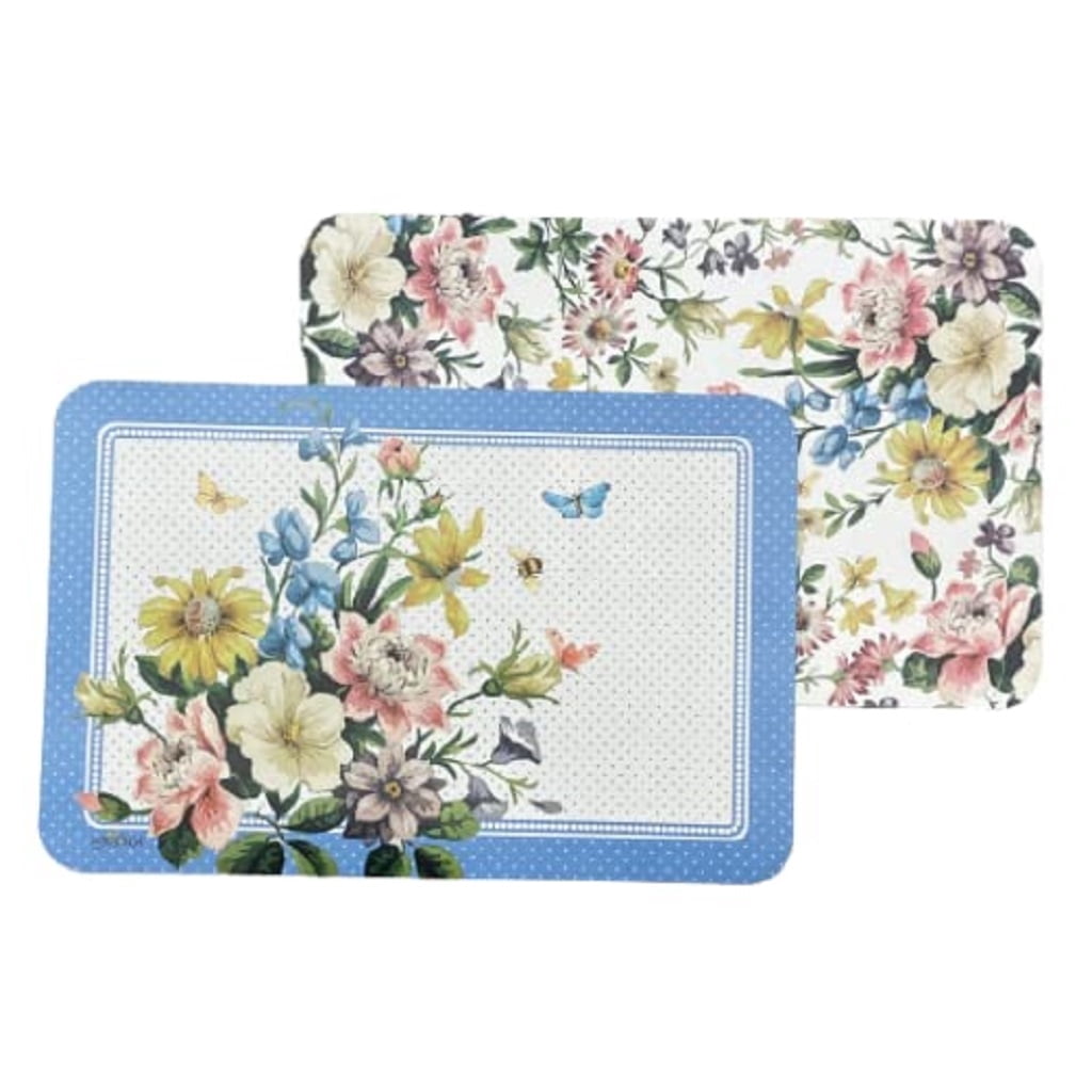 4 English Garden Reversible Plastic Placemats Rectangle 17.2 Inches x 11.25 Inches