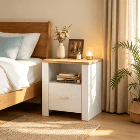 4 Ever Winner 24 Inch White Nightstand with Storage Drawer, Wide Bedside End Table for Bedroom