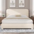 thumbnail image 1 of 4 Ever Winner Full Size Upholstered Bed Frame with Soft Plush Headboard, Cream, 1 of 8