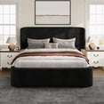thumbnail image 1 of 4 Ever Winner Full Size Velvet Bed Frame, Curved Upholstered Platform Bed with Curved Headboard & Footboard, No Box Spring Needed, Noise-Free Modern Bed Frame for Bedroom, Black, 1 of 6
