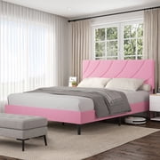 4 Ever Winner Queen Bed Frame, Queen Size Upholstered Bed Frame with Headboard, Pink