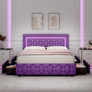 4 Ever Winner Queen Size Bed frame with Headboard, Faux Leather Upholstered Bed Frame, Wood Slat Support, No Box Spring Needed, Easy Assembly, Purple