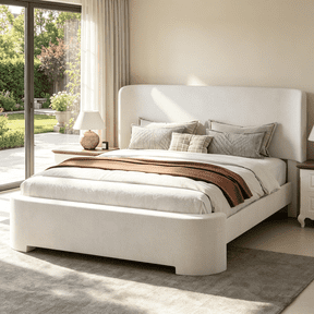 4 Ever Winner Queen Size White Velvet Bed Frame, Elegant Curved Upholstered Bed Frame with Rounded Safety Corners, Stable Noise-Free Platform Bed Frame, Easy Assembly, White Bedroom Bed