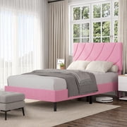 4 Ever Winner Twin Size Upholstered Platform Bed Frame with Adjustable Headboard, Pink