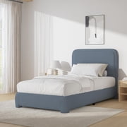 4 Ever Winner Twin Size Bed frame with Headboard, Boucle Upholstered Bed Frame, Wood Slat Support, No Box Spring Needed, Easy Assembly, Blue