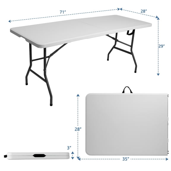 4 FEET/ 6FEET Plastic Barbeque Folding Table, Rectangle Center-Folding Portable Table With Carrying Handle-White