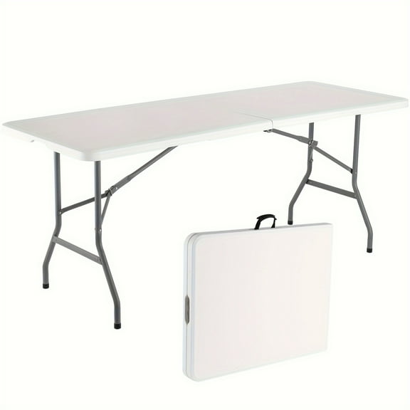 4 FT/6 FT Folding Banquet Table - Portable Rectangular Table With Handle & Secure Locks, Sturdy White Surface For Indoor & Outdoor Events
