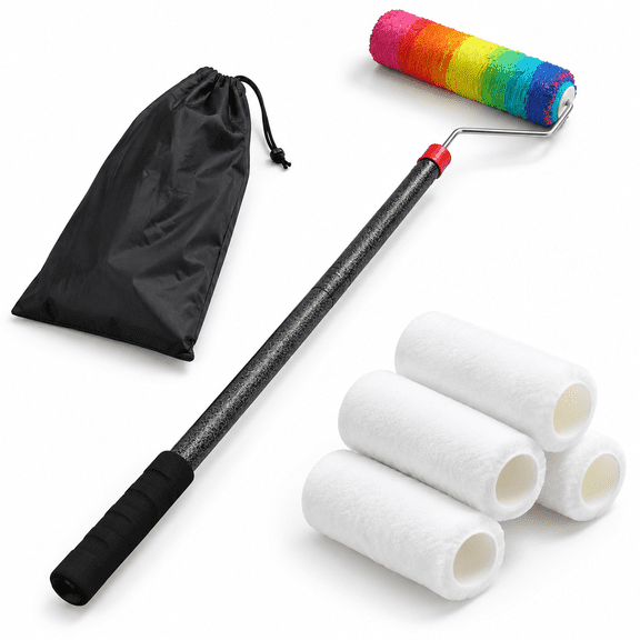 4 FT Adjustable Paint Roller Kit with 3 Microfiber Covers and Extension Pole