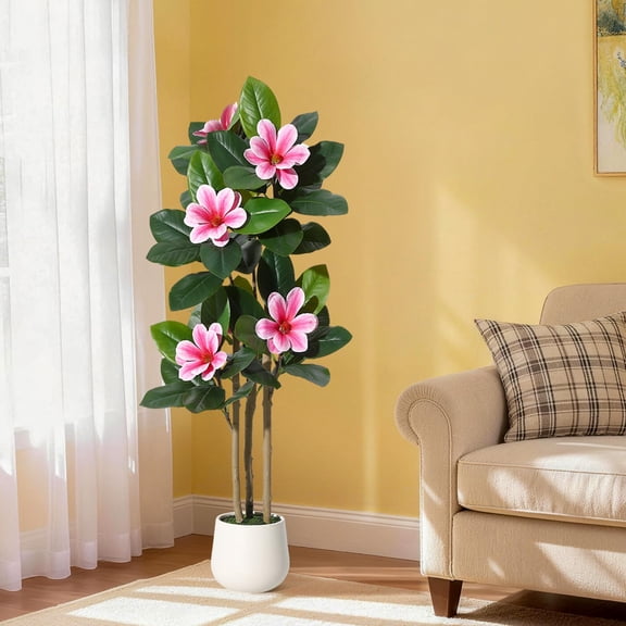 4 FT Artificial Magnolia Tree with Multi-Stem Design – Lifelike Silk Petals and Realistic Leaf Texture – Sturdy Branch Structure in Elegant Planter – Ideal for Living Room, Entryway or Office Decor