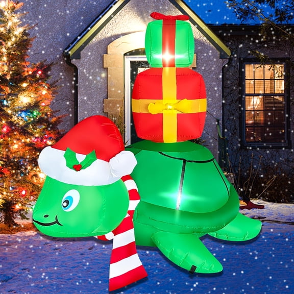 4 FT Christmas Inflatable Turtle Gift Box Decoration with Built-In Lights