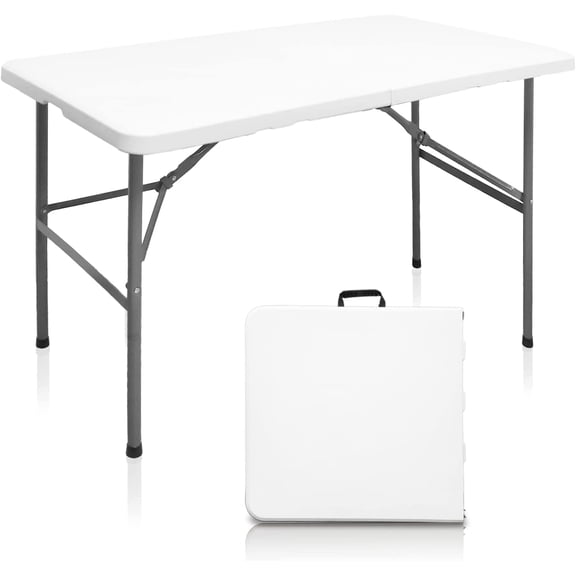 Folding Table 4ft Heavy Duty Folding Tables Indoor Outdoor Plastic Dining Table Portable Folding Square Card Table w/Handle for Picnic, Party, Camping (4 FT)