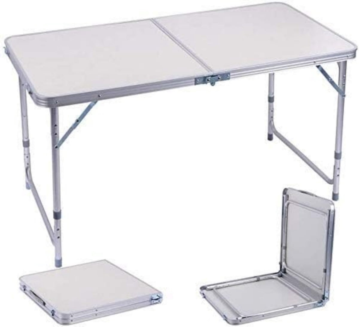 4 FT Folding Table, Portable Aluminum Alloy Camping Table with Carrying Handle, Indoor Outdoor Party Table, Compact Foldable Table, Beige