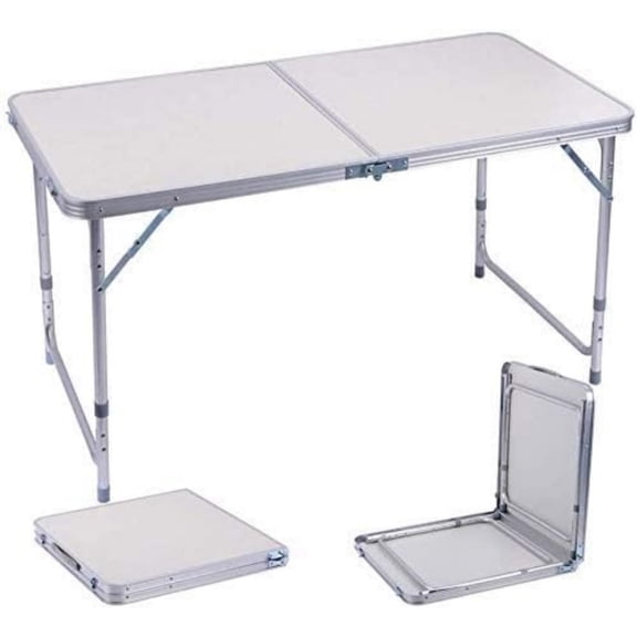 4 FT Folding Table, Portable Aluminum Alloy Camping Table with Carrying Handle, Indoor Outdoor Party Table, Compact Foldable Table, Beige