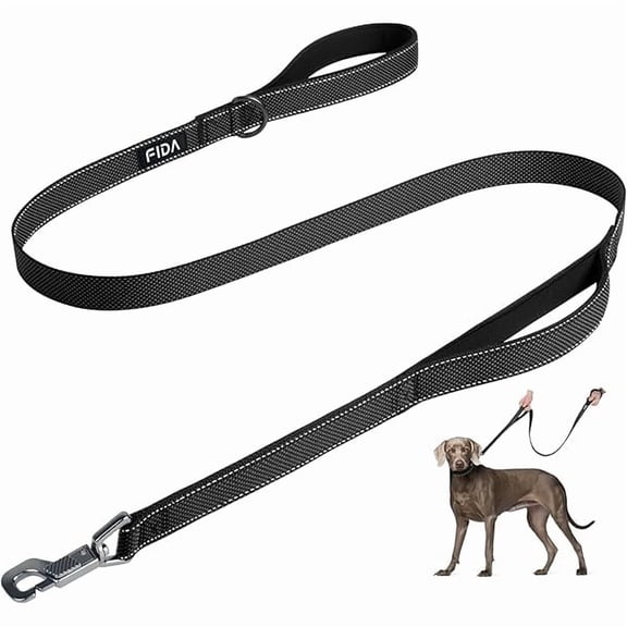 4 FT Heavy Duty Dog Leash with 2 Comfortable Padded Handles, Traffic Handle & Advanced Easy Snap Hook, Reflective Walking Lead for Large, Medium & Small Breed Dogs (4 FT x 1" Wide, Black)
