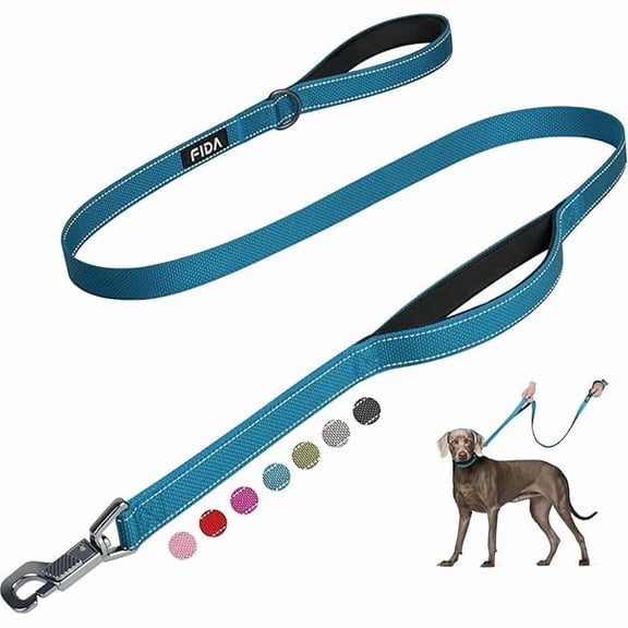 4 FT Heavy Duty Dog Leash with 2 Comfortable Padded Handles, Traffic Handle & Advanced Easy Snap Hook, Reflective Walking Lead for Large, Medium & Small Breed Dogs, Blue