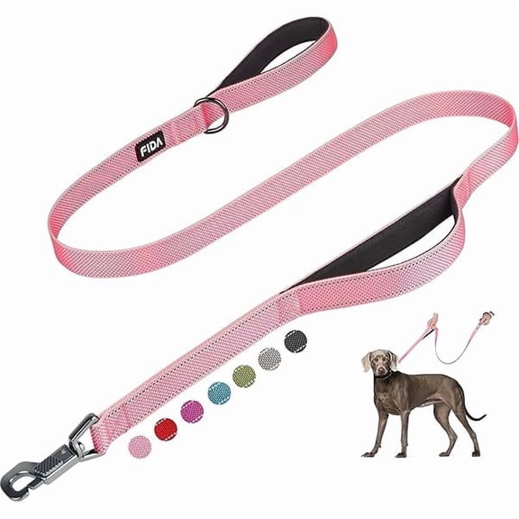 4 FT Heavy Duty Dog Leash with 2 Comfortable Padded Handles, Traffic Handle & Advanced Easy Snap Hook, Reflective Walking Lead for Large, Medium & Small Breed Dogs, Pink