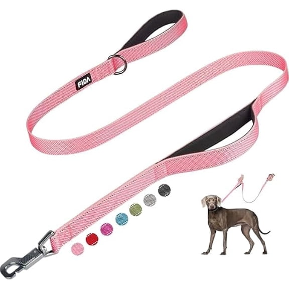 4 FT Heavy Duty Dog Leash with 2 Comfortable Padded Handles, Traffic Handle & Advanced Easy Snap Hook, Reflective Walking Lead for Large, Medium & Small Breed Dogs, Pink