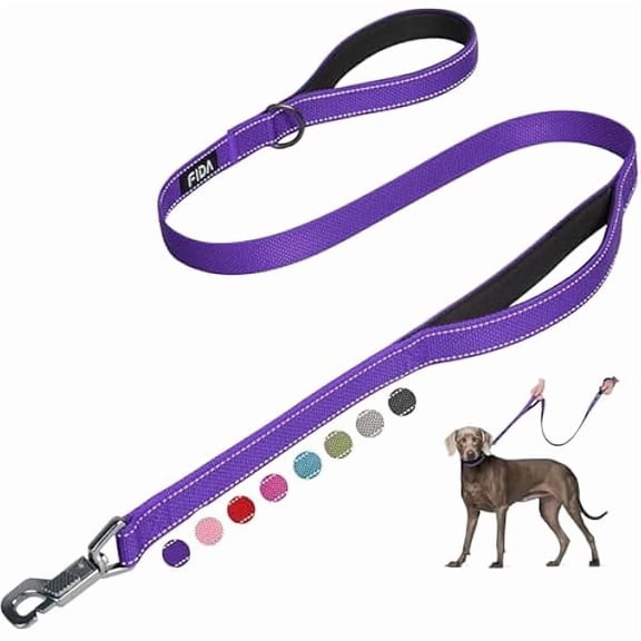 4 FT Heavy Duty Dog Leash with 2 Comfortable Padded Handles, Traffic Handle & Advanced Easy Snap Hook, Reflective Walking Lead for Large, Medium & Small Breed Dogs, Purple