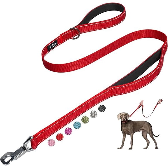 4 FT Heavy Duty Dog Leash with 2 Comfortable Padded Handles, Traffic Handle & Advanced Easy Snap Hook, Reflective Walking Lead for Large, Medium & Small Breed Dogs, Red