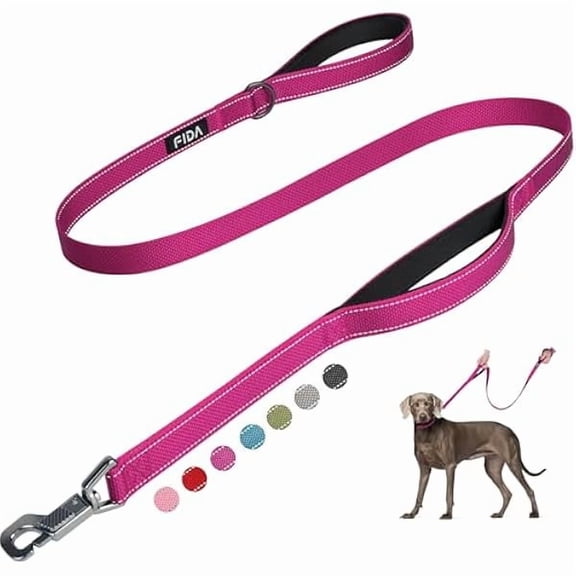 4 FT Heavy Duty Dog Leash with 2 Comfortable Padded Handles, Traffic Handle & Advanced Easy Snap Hook, Reflective Walking Lead for Large, Medium & Small Breed Dogs, Rose
