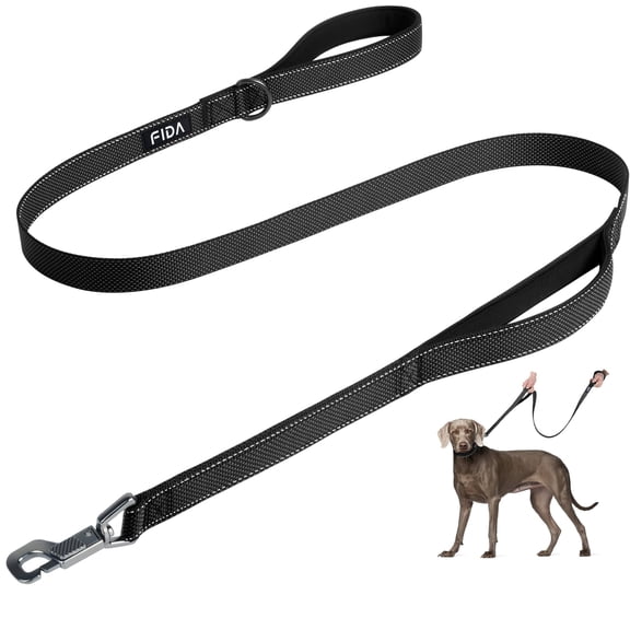 4 FT Heavy Duty Dog Leash with Padded Handles Traffic Handle Easy Snap Hook Reflective Lead for Large Medium Small Dogs Black