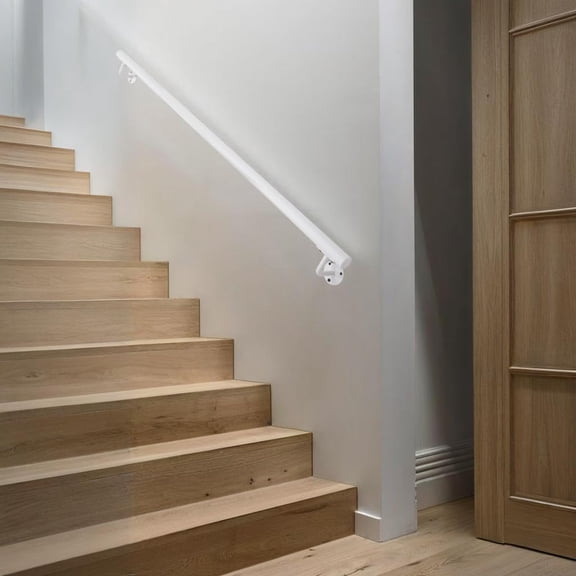4 FT Heavy Duty White Metal Stairs Railing Indoor, Wall Mount Pipe Stair Handrail - Hand Rails for Indoor & Outdoor Steps, Banister Deck Porch Railing, Wall Grab Bars for Seniors