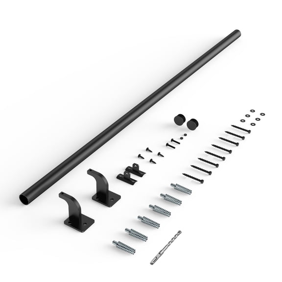 4 FT Industrial Pipe Wall Mount Stair Handrail, Black Galvanized Aluminum 1.26 Inch Pipe Railing Indoor Outdoor Step Balcony Safety Barrier