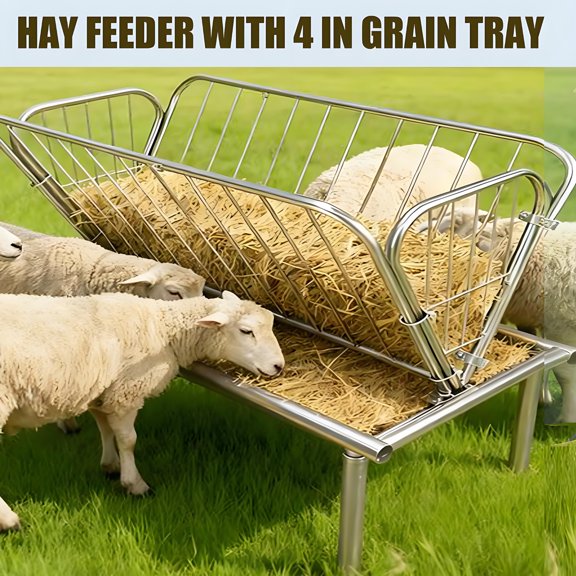 4 FT Long Livestock Feeder, Galvanized Steel Hay Feeder, Pasture Hay Feeder Galvanized Steel for Farms, All Weather Feeder