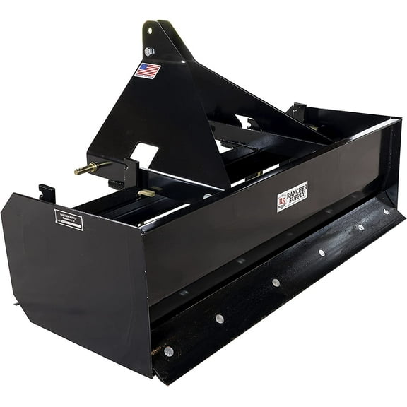 4 FT Ranch Box Blade Scraper by Rancher Supply – CAT 1-3 Point Hitch Attachments for Moving Dirt, Backfilling Holes, Spreading Soil, Leveling and Grading Land