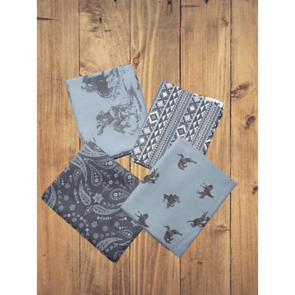 4 Fat Quarters - Assorted Back of the Chutes Western Blue Fat Quarter Bundle (Single Bundle)