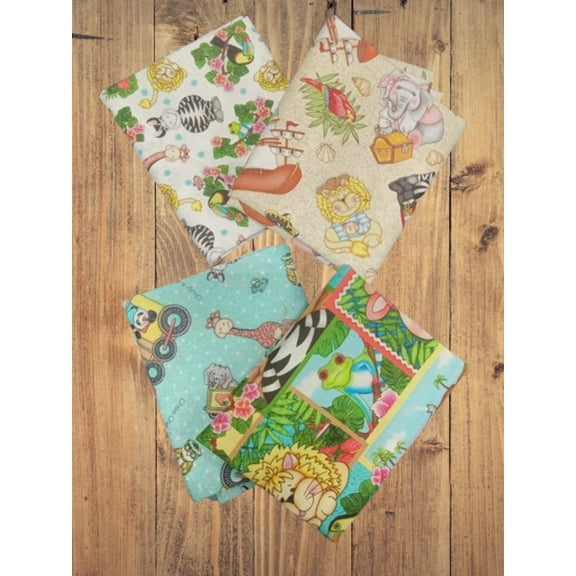 4 Fat Quarters - Assorted Bazooples Jungle Animals Fat Quarter Bundle