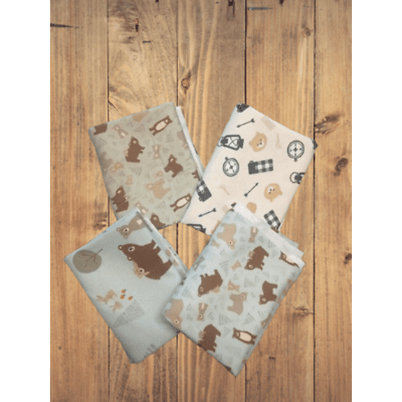 4 Fat Quarters - Assorted Children's Woodland Bears Flannel Fat Quarter Bundle (Single Bundle)