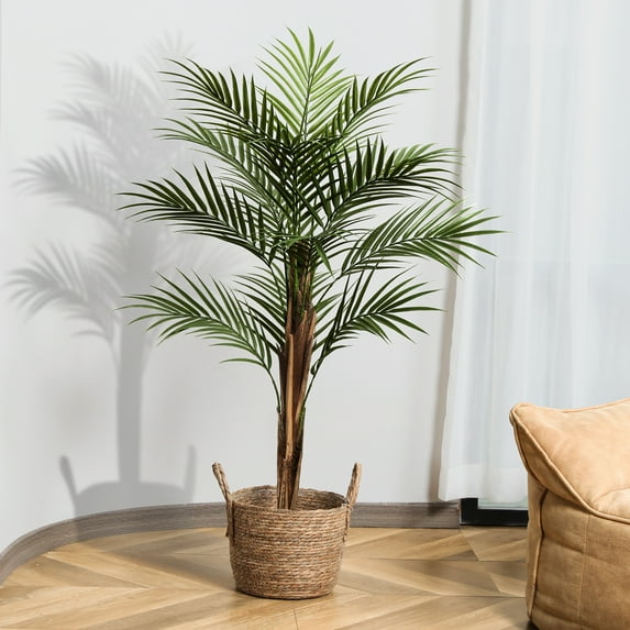 4 Feet Artificial Palm Tree in Pot Faux Green Areca Palm Plant, Fake Tree for Home Decor Office House Living Room Indoor Outdoor