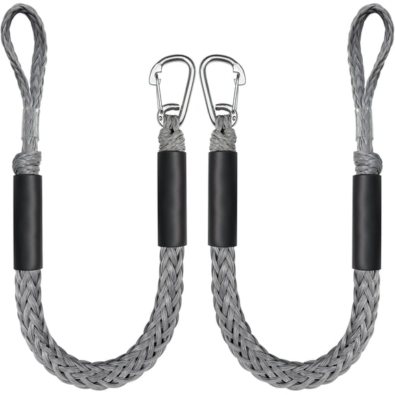 4 Feet Bungee Dock Line Mooring Rope for Docking with Stainless Steel Clip Accessories for Boats PWC, Built in Snubber, Kayak, Watercraft,SeaDoo,Jet Ski, Pontoon, Canoe, Power Boat 2-Pack (Grey)