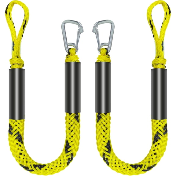 4 Feet Bungee Dock Line Mooring Rope for Docking with Stainless Steel Clip Accessories for Boats PWC, Built in Snubber, Kayak, Watercraft,SeaDoo,Jet Ski, Pontoon, Power Boat 2-Pack (Yellow&Black)