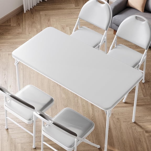4 Feet Folding Table, Protable Foldable Card Table, Metal Legs Support, Upholstered PU Leather Tabletop, Heavy Duty, No Assembly Required, Perfet for Indoor and Outdoor, Gray