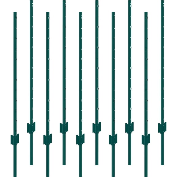 4 Foot T Type Heavy Duty Metal Fence Posts Green 10 Pack