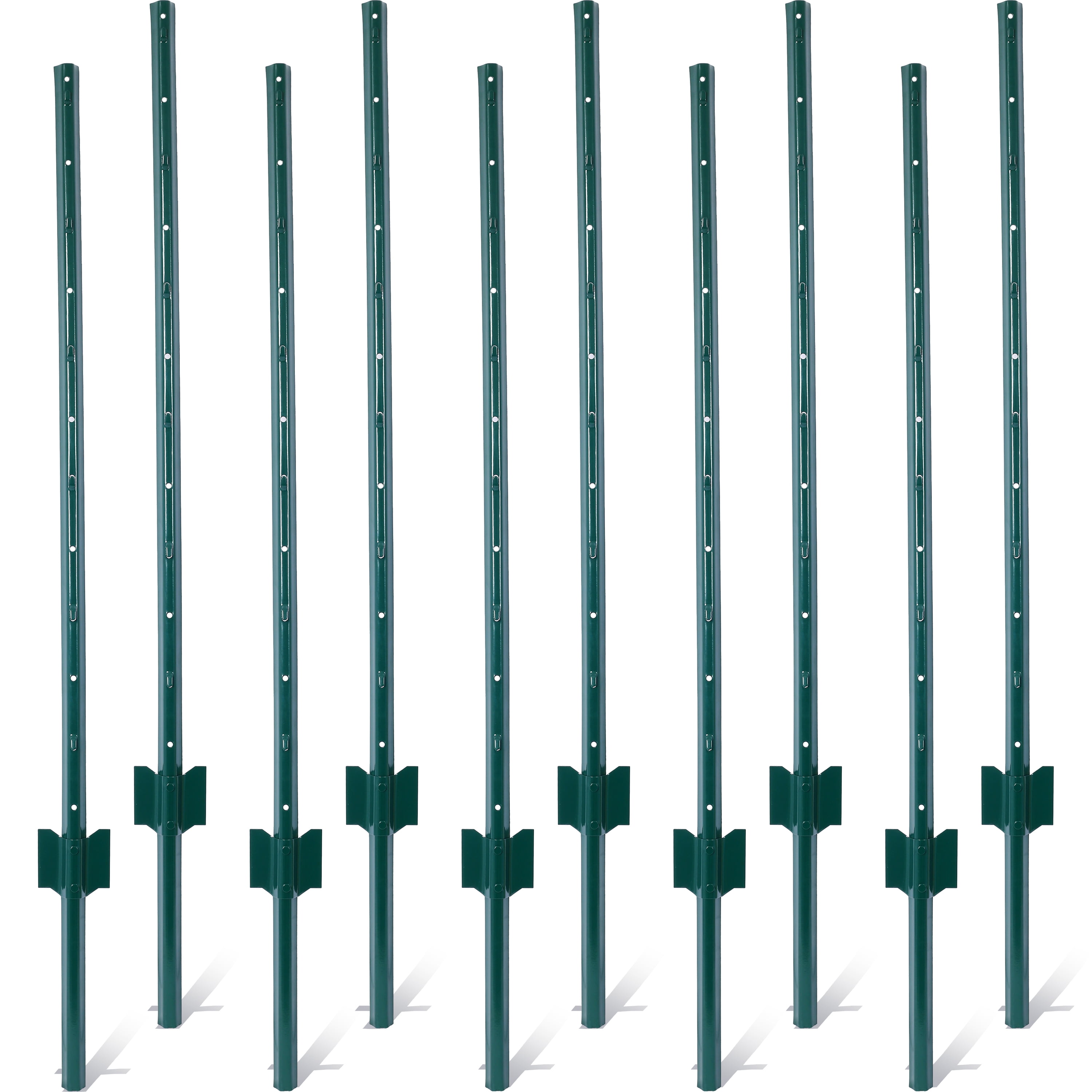 4 Feet Heavy Duty Steel U-Channel Fence Posts 10 Pack, Powder Coated 1.1 Inch Width Metal U Fence Posts with Anchor Plate, Garden Wire Fence Corner Anchor Posts for Yard Farm Outdoor Use