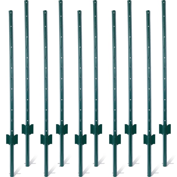 4 Feet Heavy Duty Steel U-Channel Fence Posts 10 Pack, Powder Coated 1.1 Inch Width Metal U Fence Posts with Anchor Plate, Garden Wire Fence Corner Anchor Posts for Yard Farm Outdoor Use