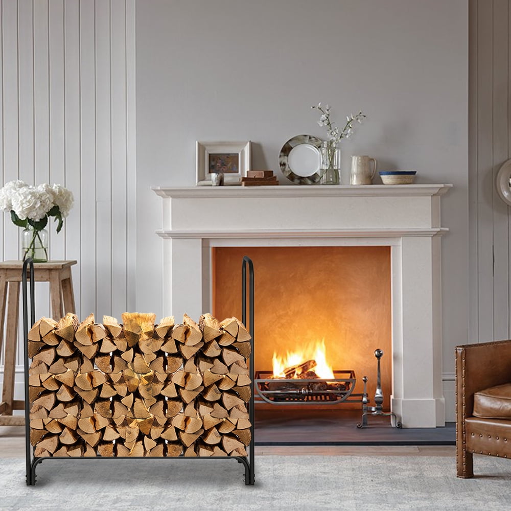 4 Feet Outdoor Iron Fireplace Firewood Stand, Arrow Style Fire Wood Storage Holding Stand, B