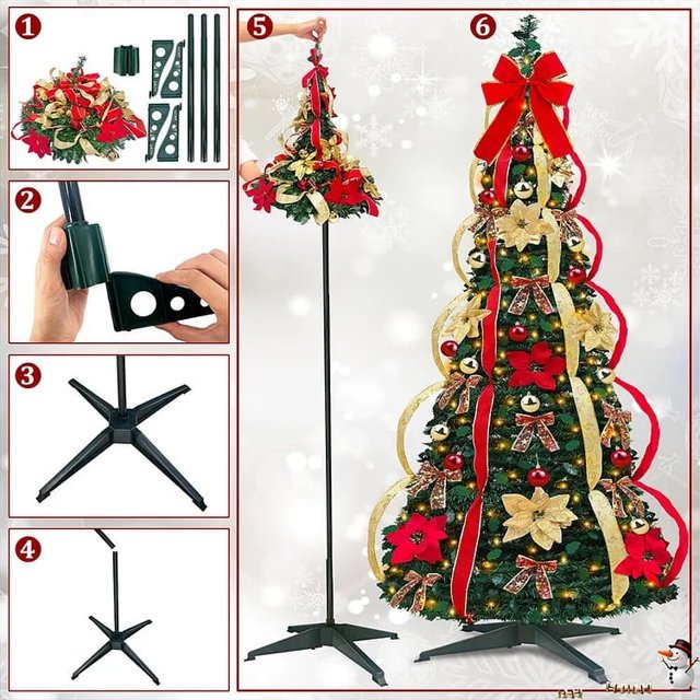 4 Feet PreLit Artificial Christmas Tree, Retractable Christmas Tree