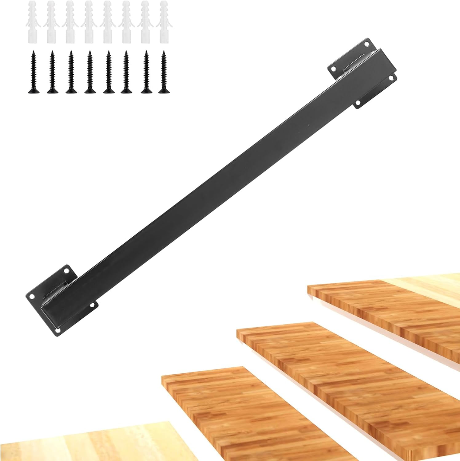 12FT Black Square Tube Handrail – Wall Mount Modern Stair Railing For Indoor/Outdoor Steps