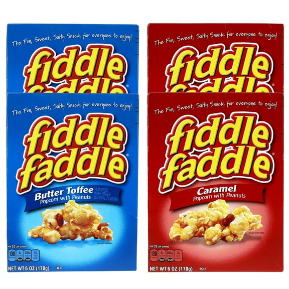 (4) Fiddle Faddle Caramel and Butter Toffee Popcorn with Peanuts, 6 oz Each Sweet Salty Party Travel Snacks Movie Nights Snacking