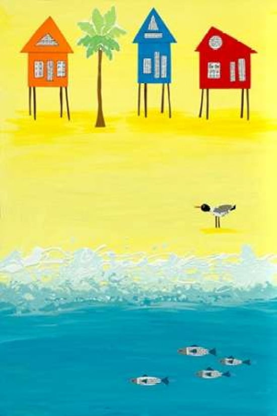 4 Fish Beach Houses Canvas Art - Jennifer Peck (12 x 18)