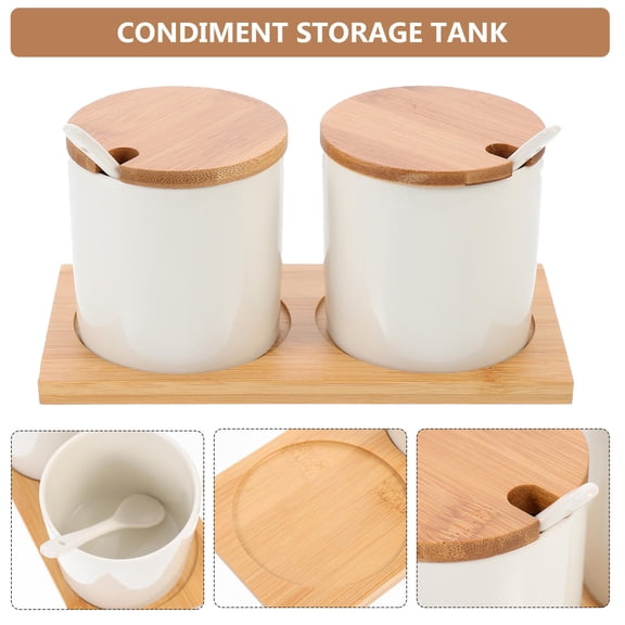 PBPBOX 1Set Kitchen Spice Jar Ceramic Salt Jar White Smooth Finish Sealed Storage Container