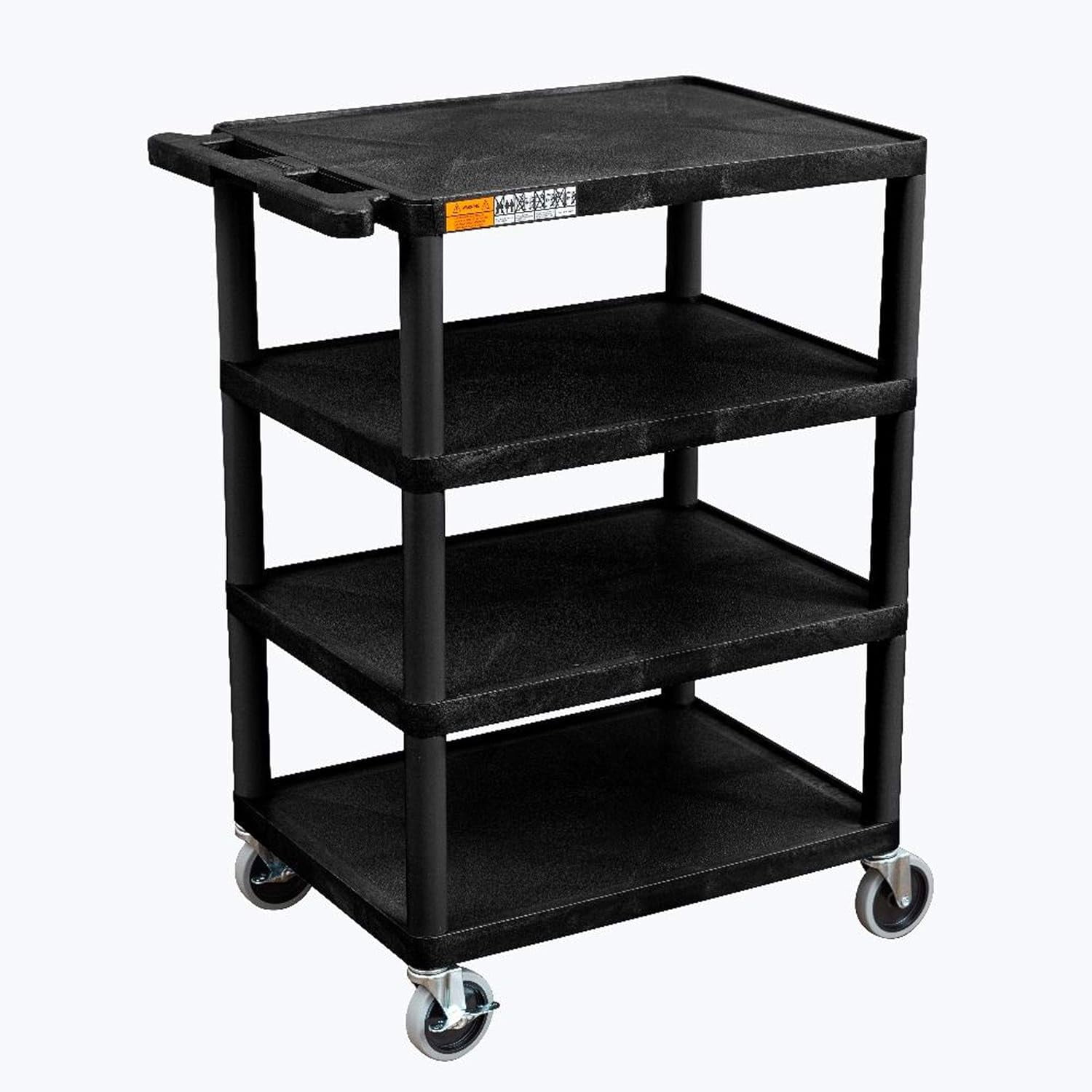 4 Flat Shelf Structural Foam Plastic Cart Black 24"W X 18"D X 39"H